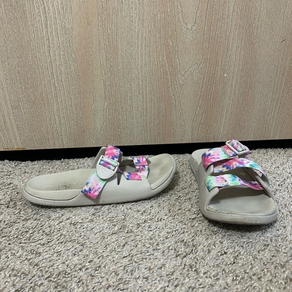 Chaco Shoes - Chaco Chillos Slide Women's Light Tie Dye Pastel Gray Size 8 Outdoor Beach Strap